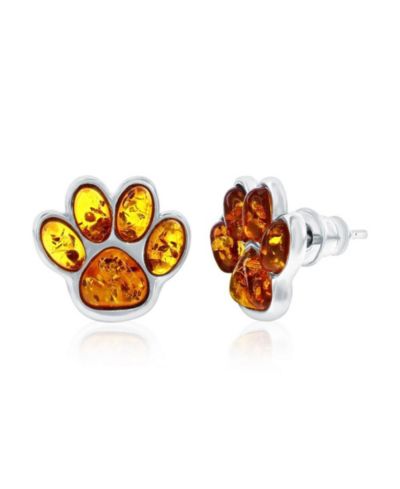 Caribbean Treasures серьги-гвоздики Sterling Amber Paw Print