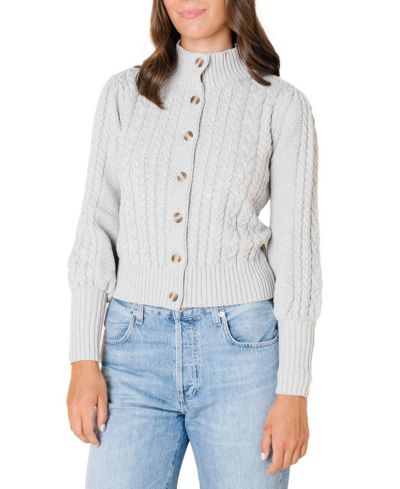 Hope & Henry Women's Hope and Henry Organic Mock Neck Cable Cardigan Sweater