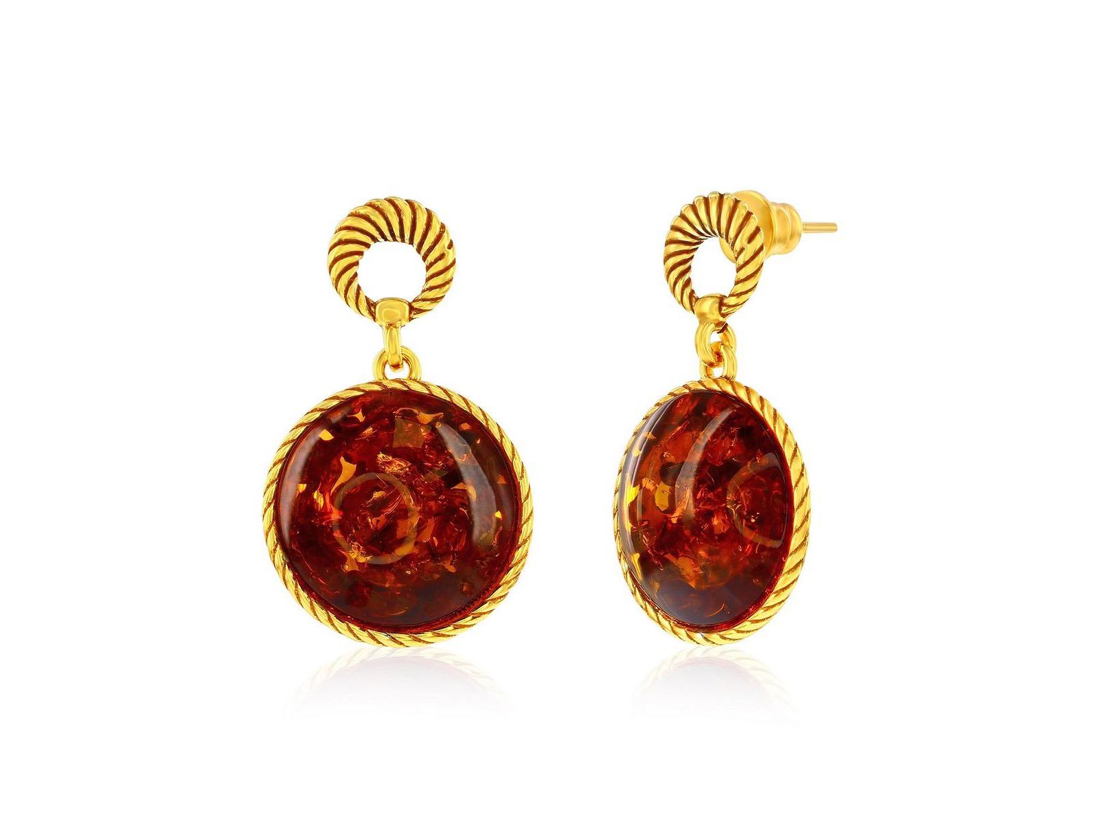 Серьги Caribbean Treasures Sterling Round Amber с дизайном Rope