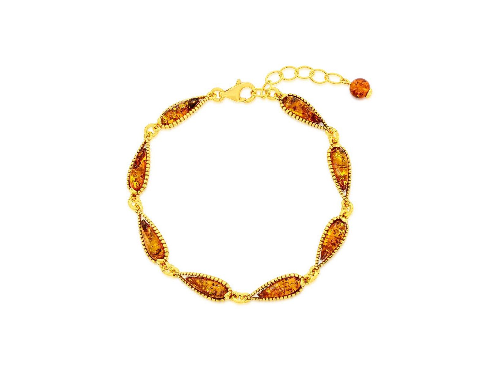 Sterling , Teardrop Amber Link Bracelet - Plated
