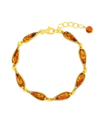 Sterling , Teardrop Amber Link Bracelet - Plated