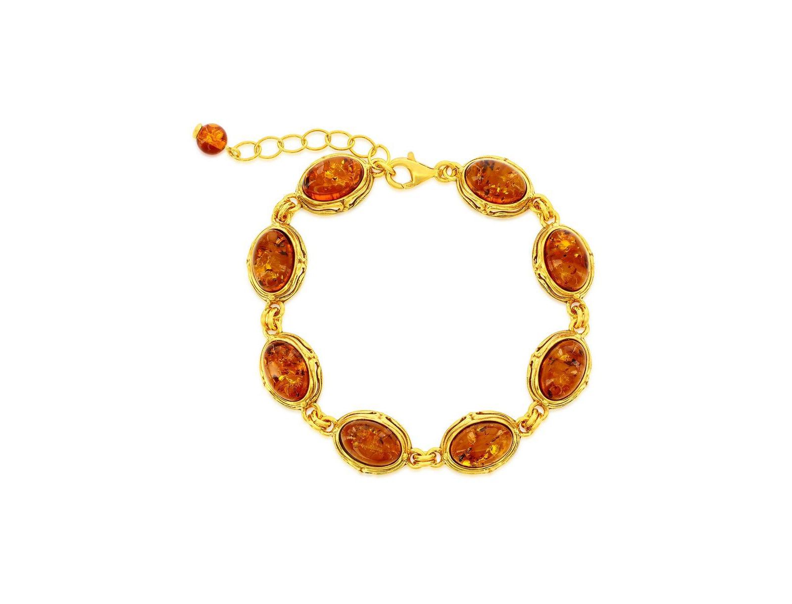 Sterling , Oval Amber, Designed Outline Bracelet