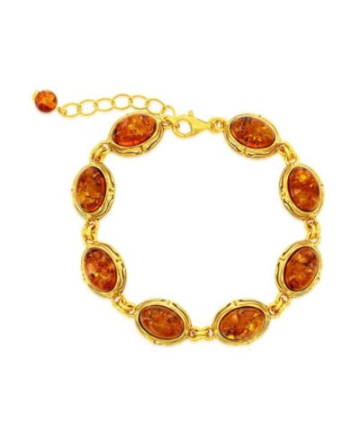Sterling , Oval Amber, Designed Outline Bracelet