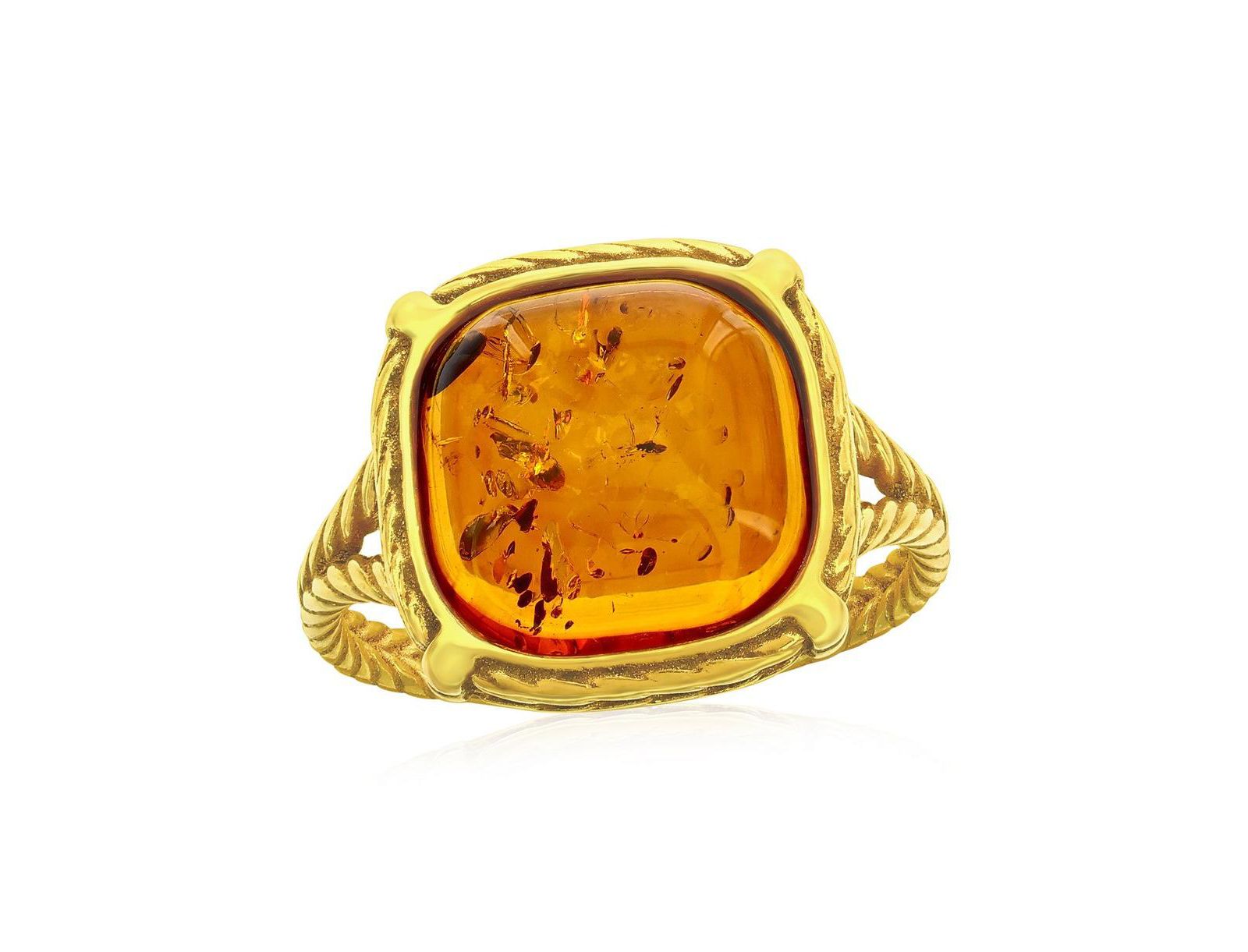 Sterling , Square Amber Ring - Plated