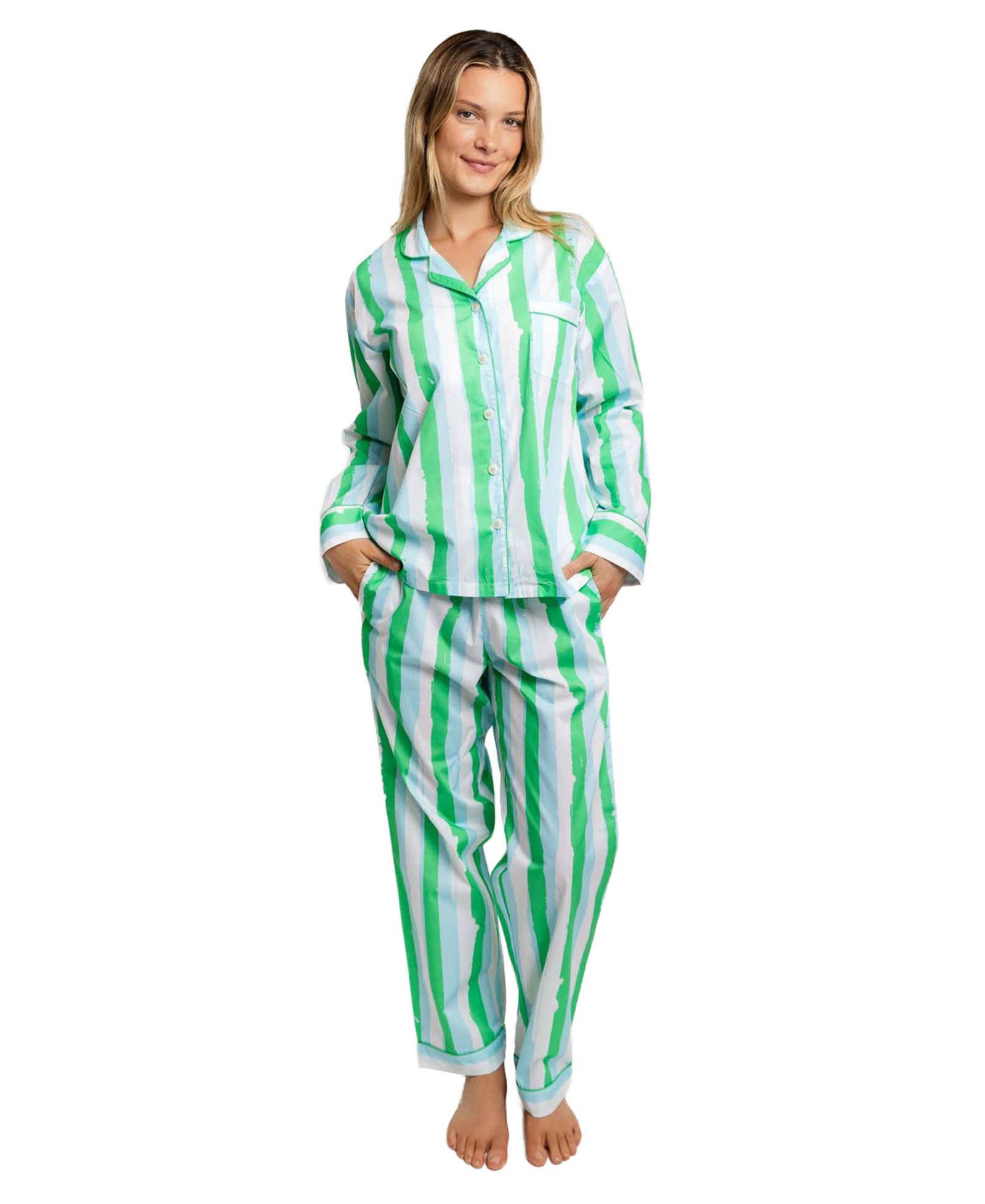 Sant and Abel Women's Organic Cotton Poplin Button Down Long Sleeve Pajama Set