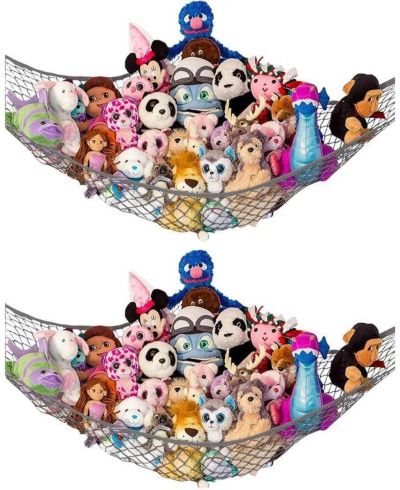 Lilly's Love Toddler Stuffed Animal Net Hammock, Jumbo Extra Large Corner Hanging Toy Storage Organizer, Rainbow, 2 Pack
