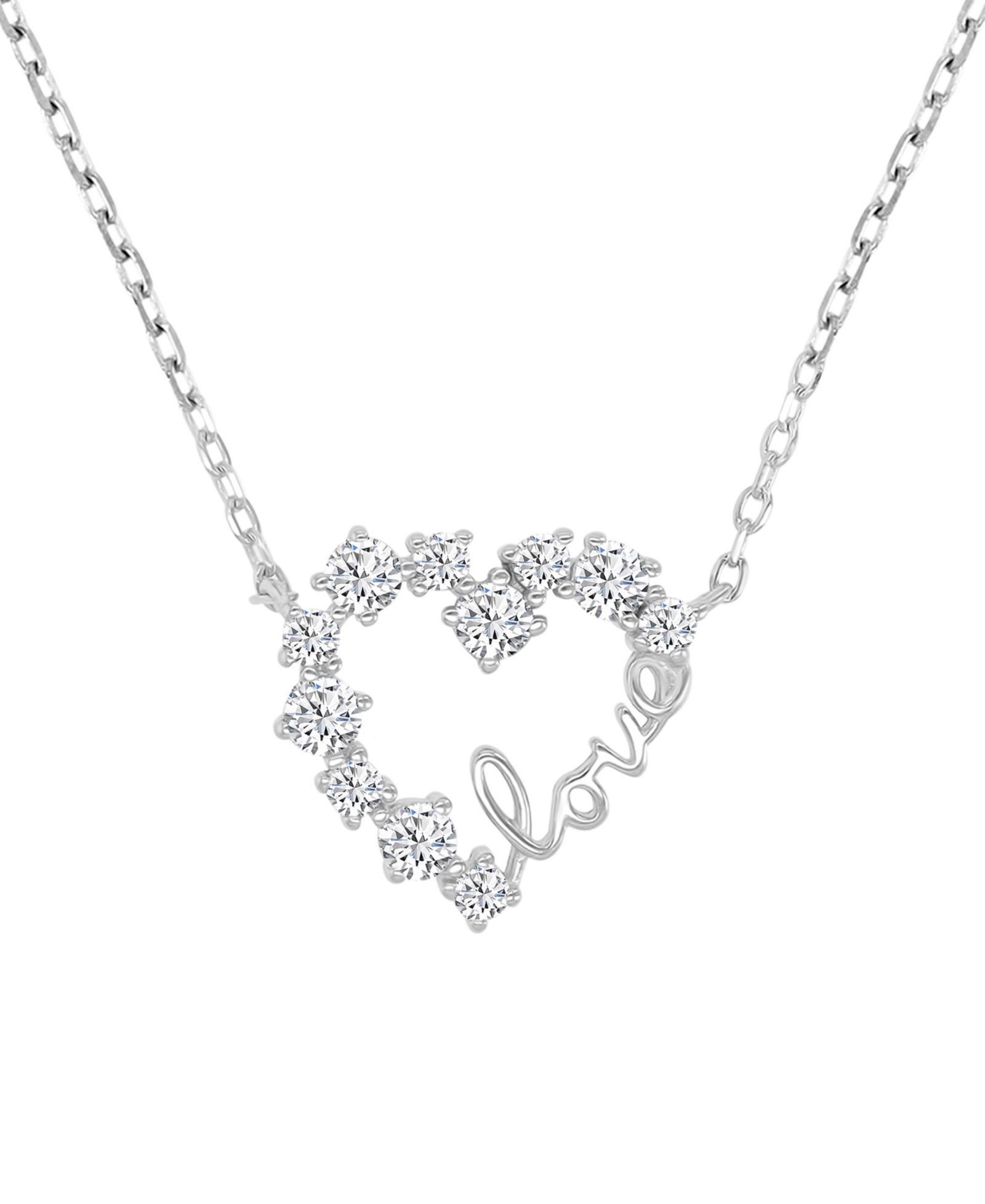 Подвеска Love Script Heart из кубического циркония в стерлинговом серебре 18"