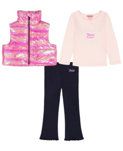 Juicy Couture Girls 4-6X Long-Sleeve T-Shirt, Vest and Leggings, 3-Piece Set