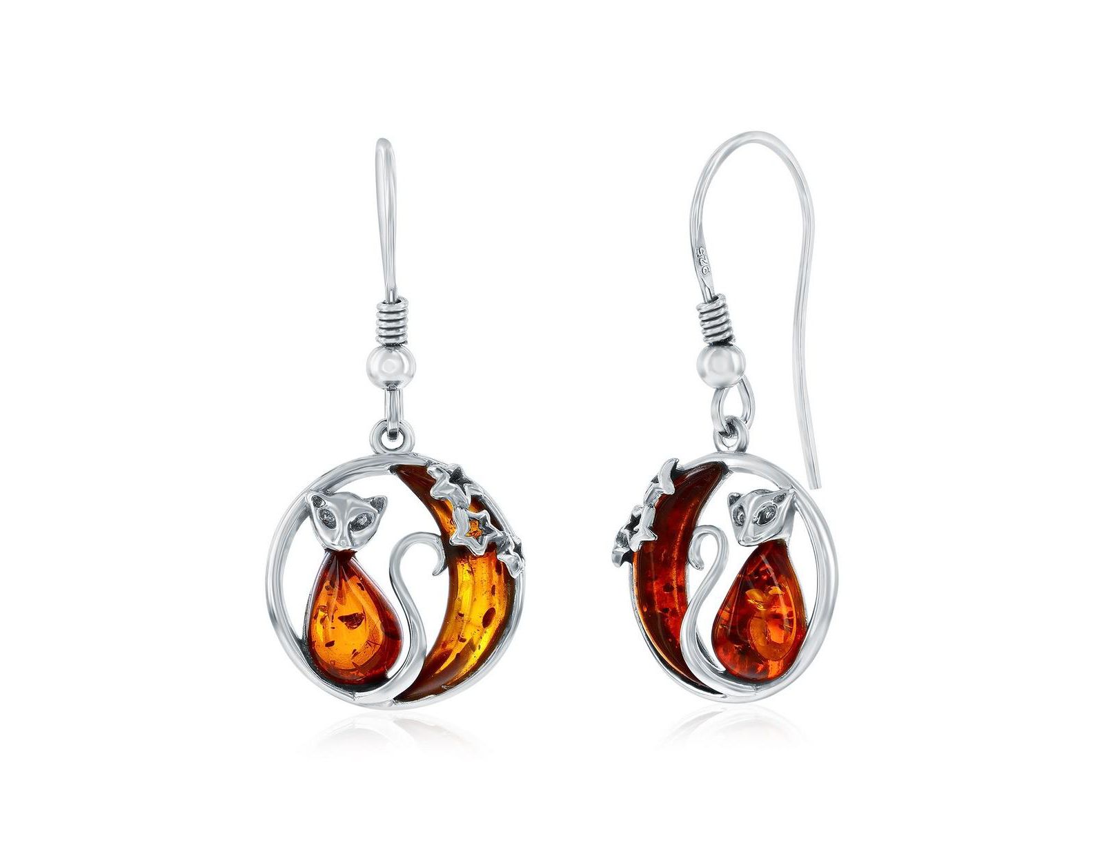 Серьги-подвески Sterling, Cat & Moon Amber Dangle
