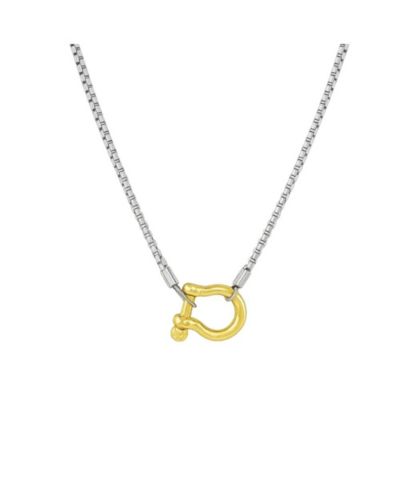 Lucky Lock Carabiner Necklace - Two-Tone Mixed Metal Horseshoe Pendant Chain