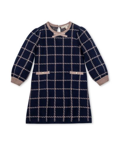 Детское платье Hope & Henry Hope and Henry Organic Puff Sleeve Bow Detail Intarsia Sweater Dress