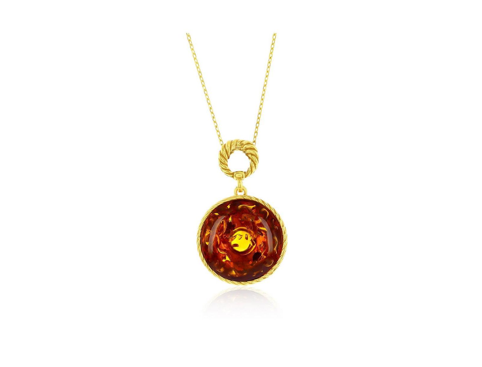 Подвеска Sterling Round Amber Rope Design Outline Plated