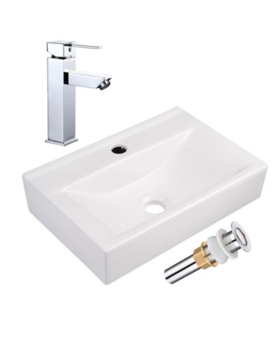 Aquaterior 18 1/8" x 12 3/16" x 4 5/16" Wall Mount Ceramic Sink w/ One Hole Bathroom Faucet Single Handle CHR