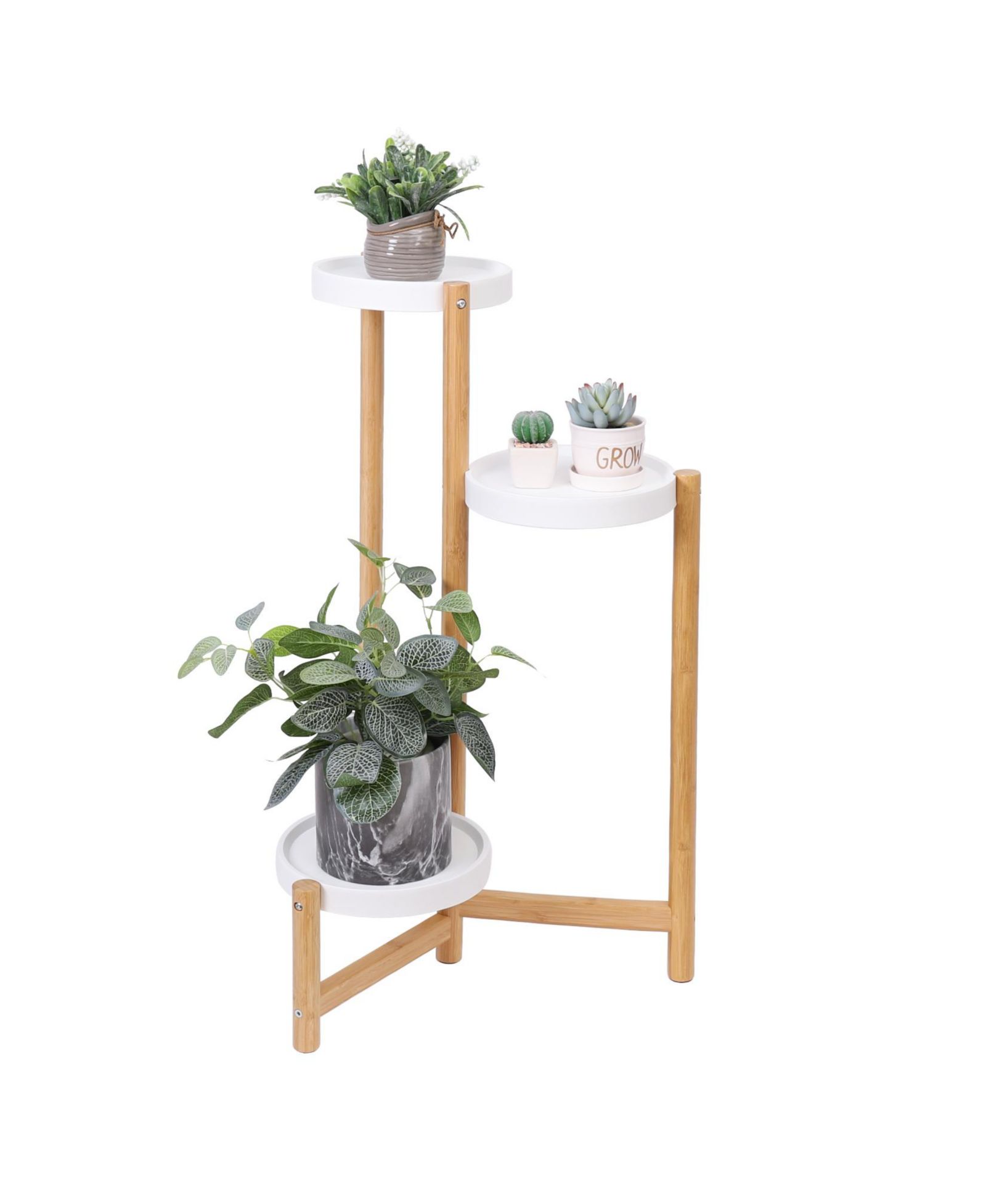 UNHO  Adjustable Bamboo Plant Flower Display Storage Corner Flower Pots Rack Holder