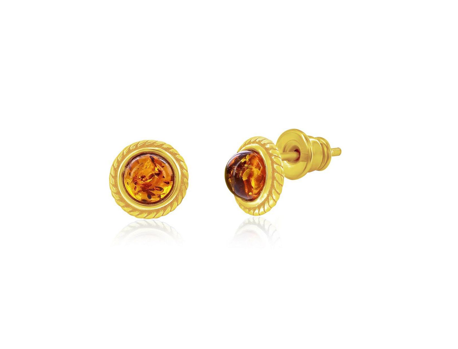 Серьги-гвоздики Sterling, Round Amber, Designed Outline Studs - Plated