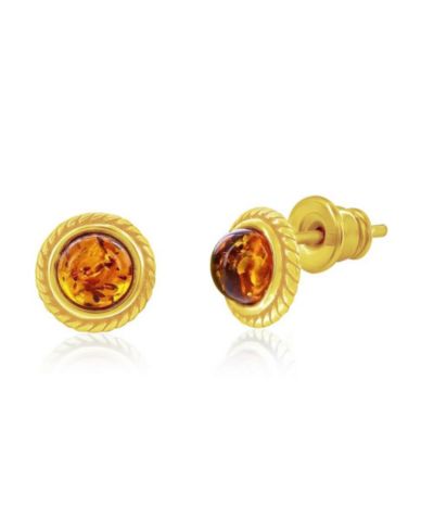 Серьги-гвоздики Sterling, Round Amber, Designed Outline Studs - Plated