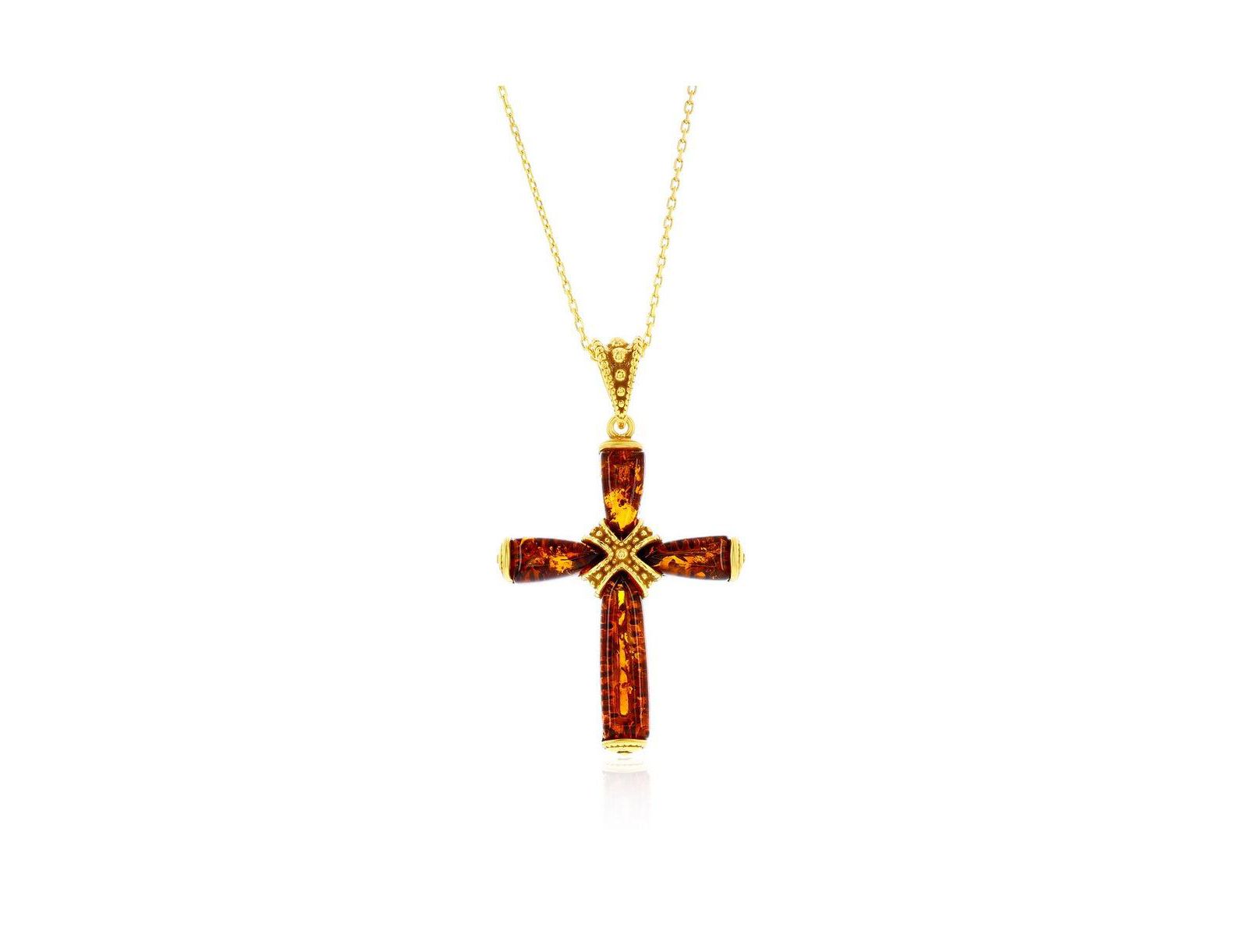 Sterling , Amber Cross Pendant - Plated
