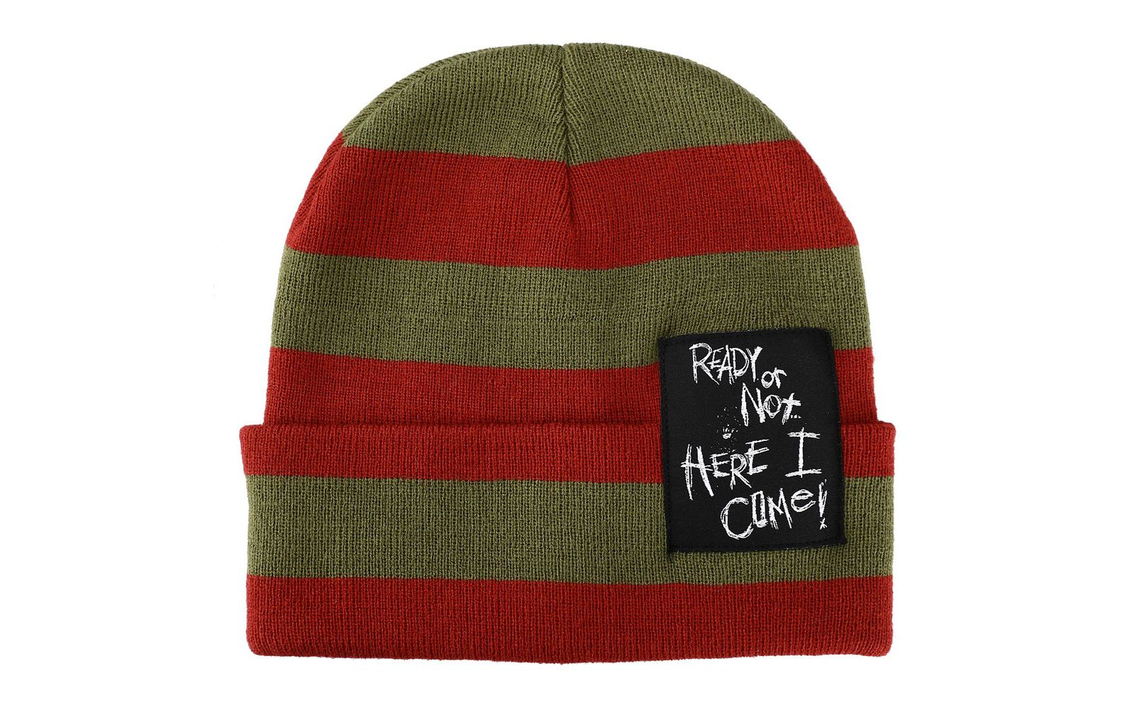 Мужская шапка Nightmare on Elm Street Ready Or Not Here I Come Woven Label Striped Cuffed Beanie