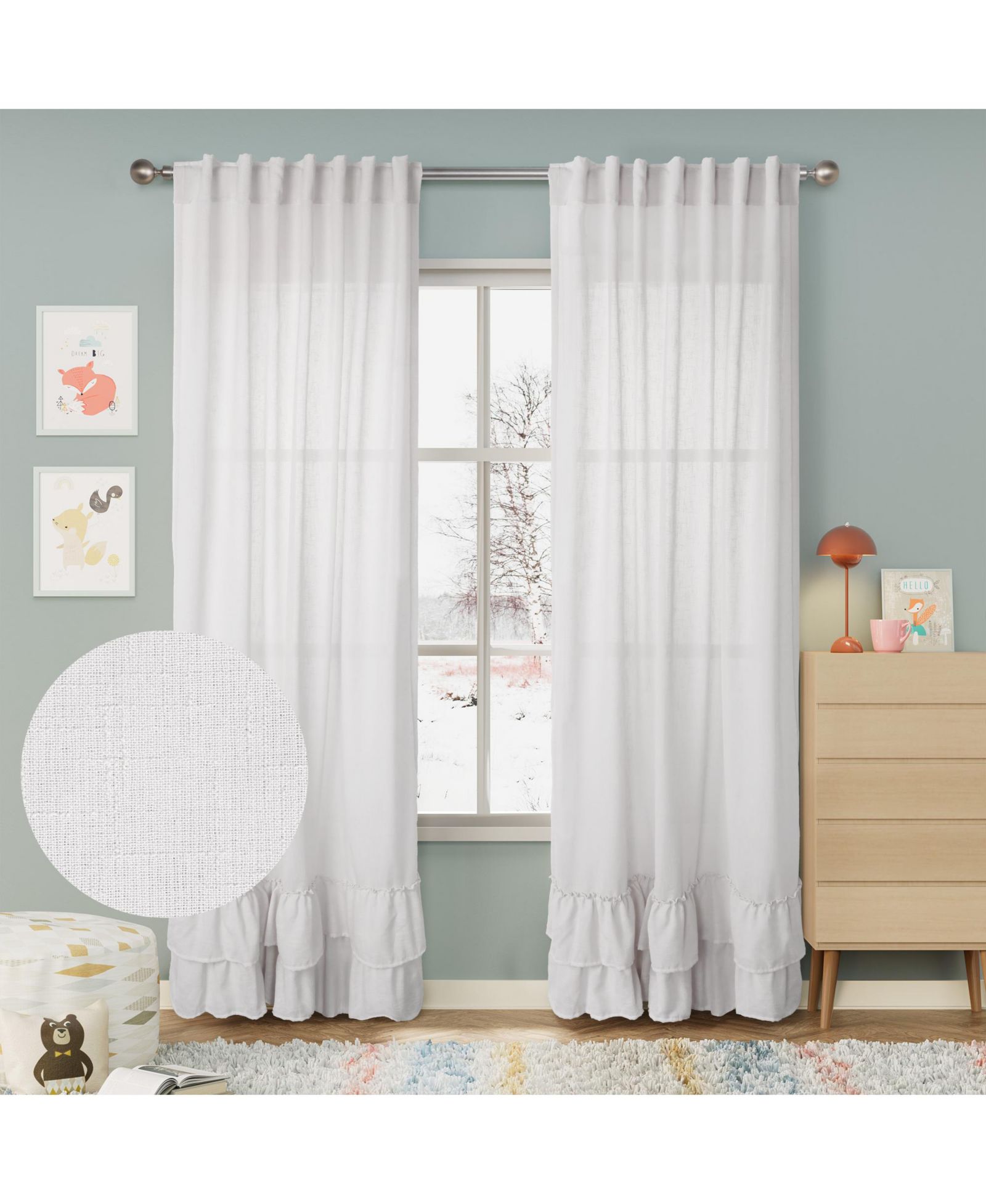 Парные шторы Awesome Home Textured Double Ruffle Rod Pocket