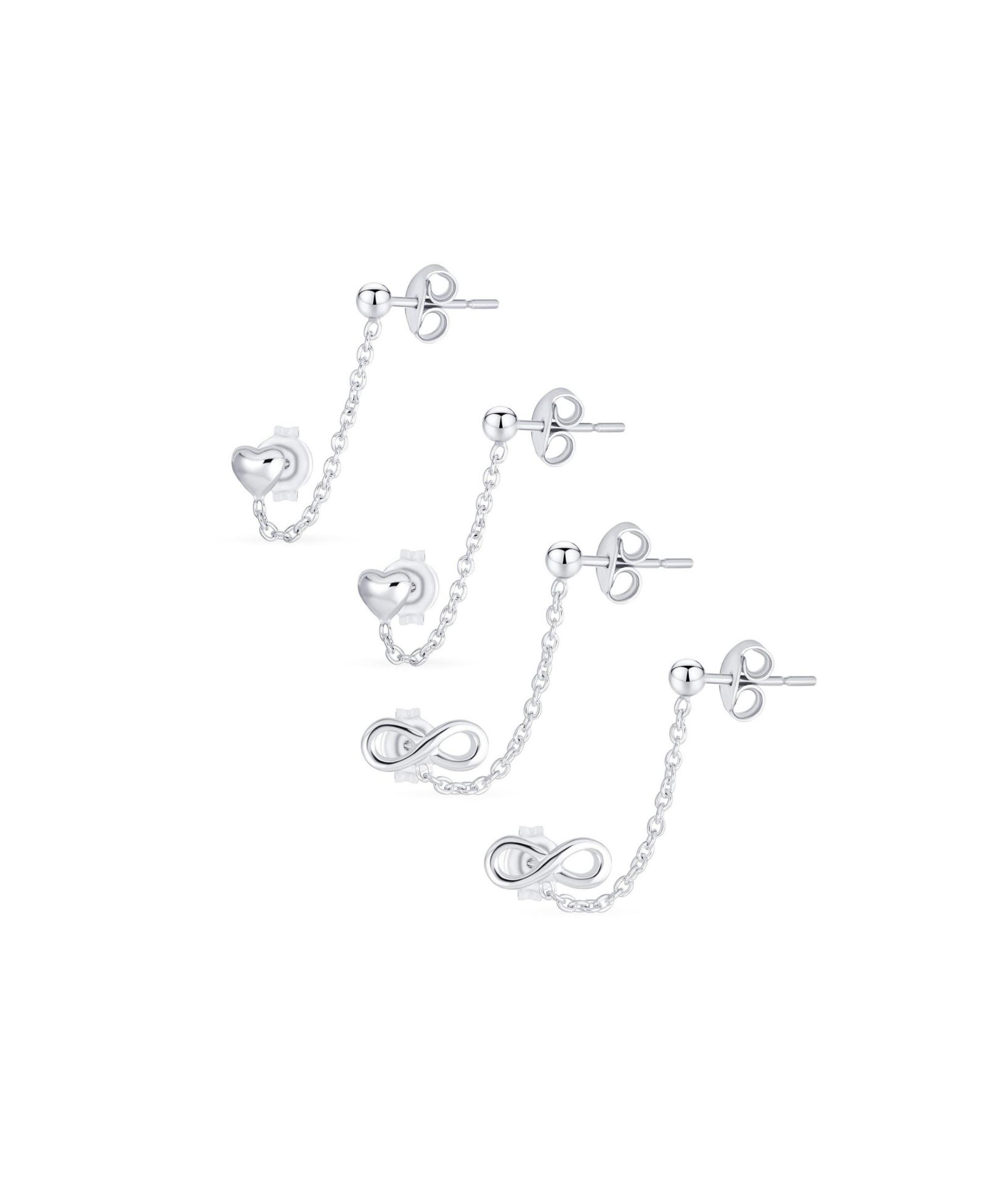Серьги Bling Jewelry Love Knot Infinity Heart с каффом и цепочкой