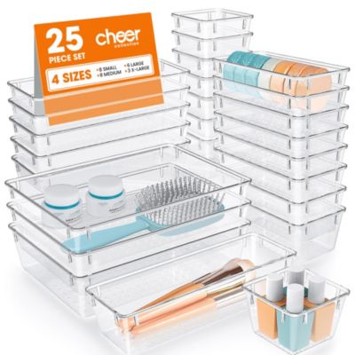 Cheer Collection 25 Piece Clear Plastic Drawer Organizer Set