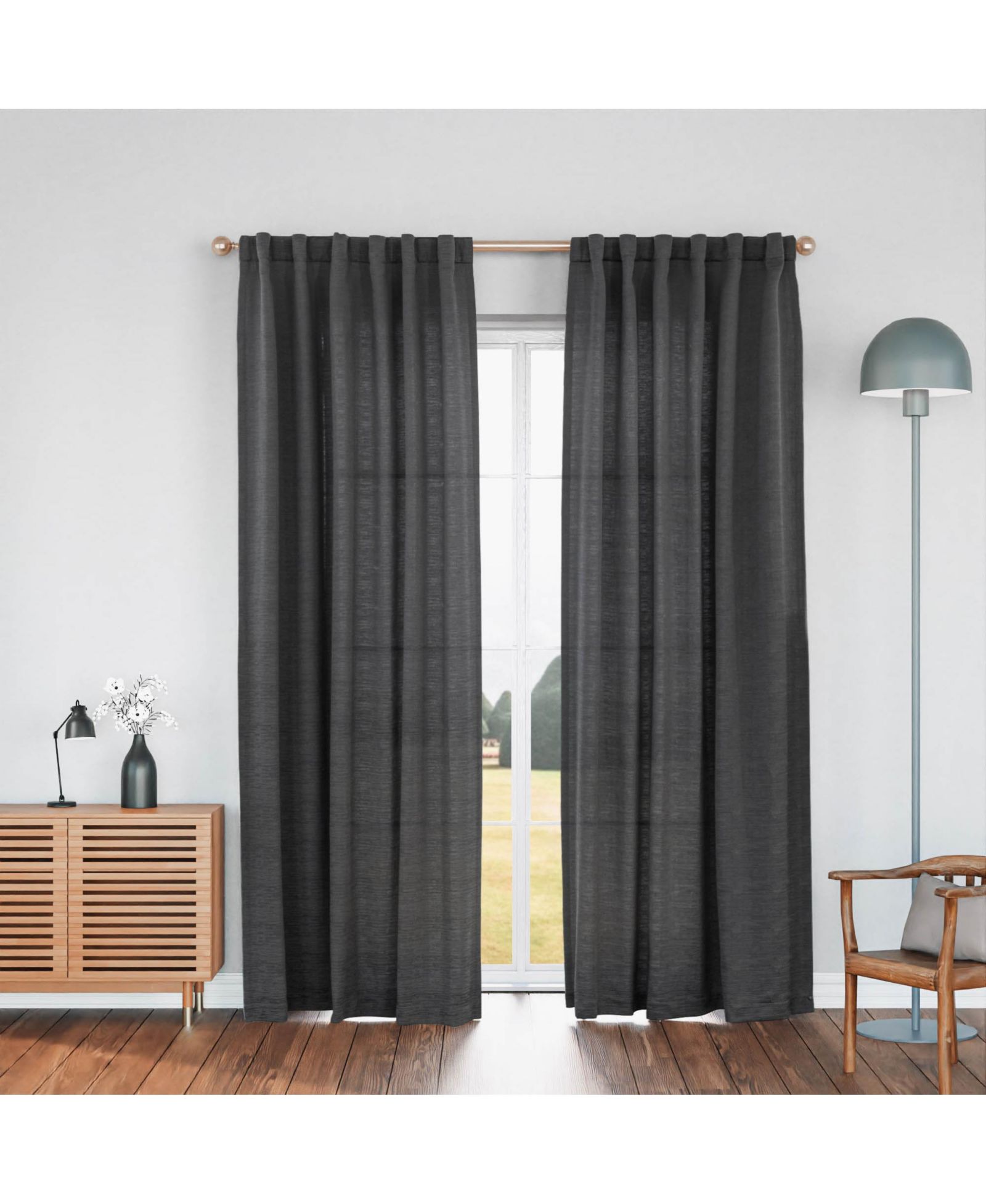 Awesome Home  Cotton Blend Light Filtering Back Tab Curtains (2 Panels), 52"x108",White