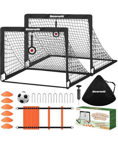 Набор футбольных ворот Bearwill Kids Soccer Goal Set of 2, 4x3FT Pop Up Backyard Goals с тренировочным набором