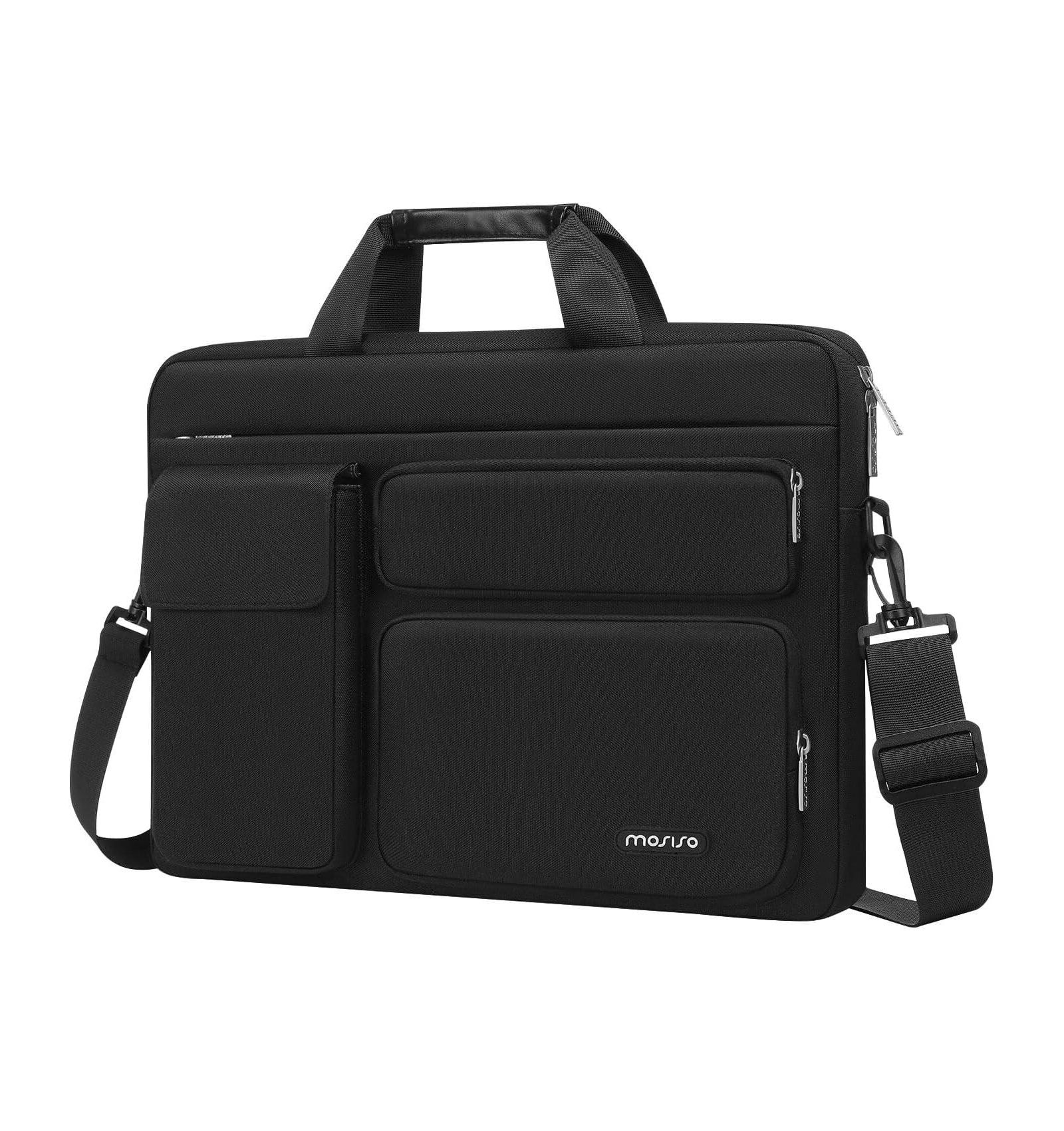 Черная сумка через плечо MOSISO для ноутбука 15-15.6 Inch - совместимая с MacBook Pro 16", HP, Dell, Lenovo - сумка для компьютера с 2 приподнятыми карманами