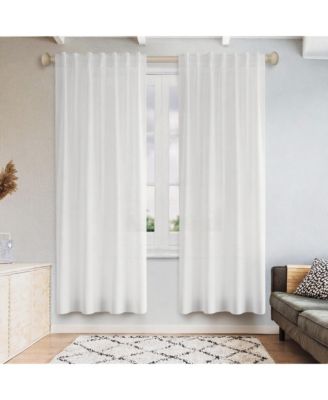 Short Linen Blend Light Filtering Curtains for Living Room (2 Panels), 52"x54"