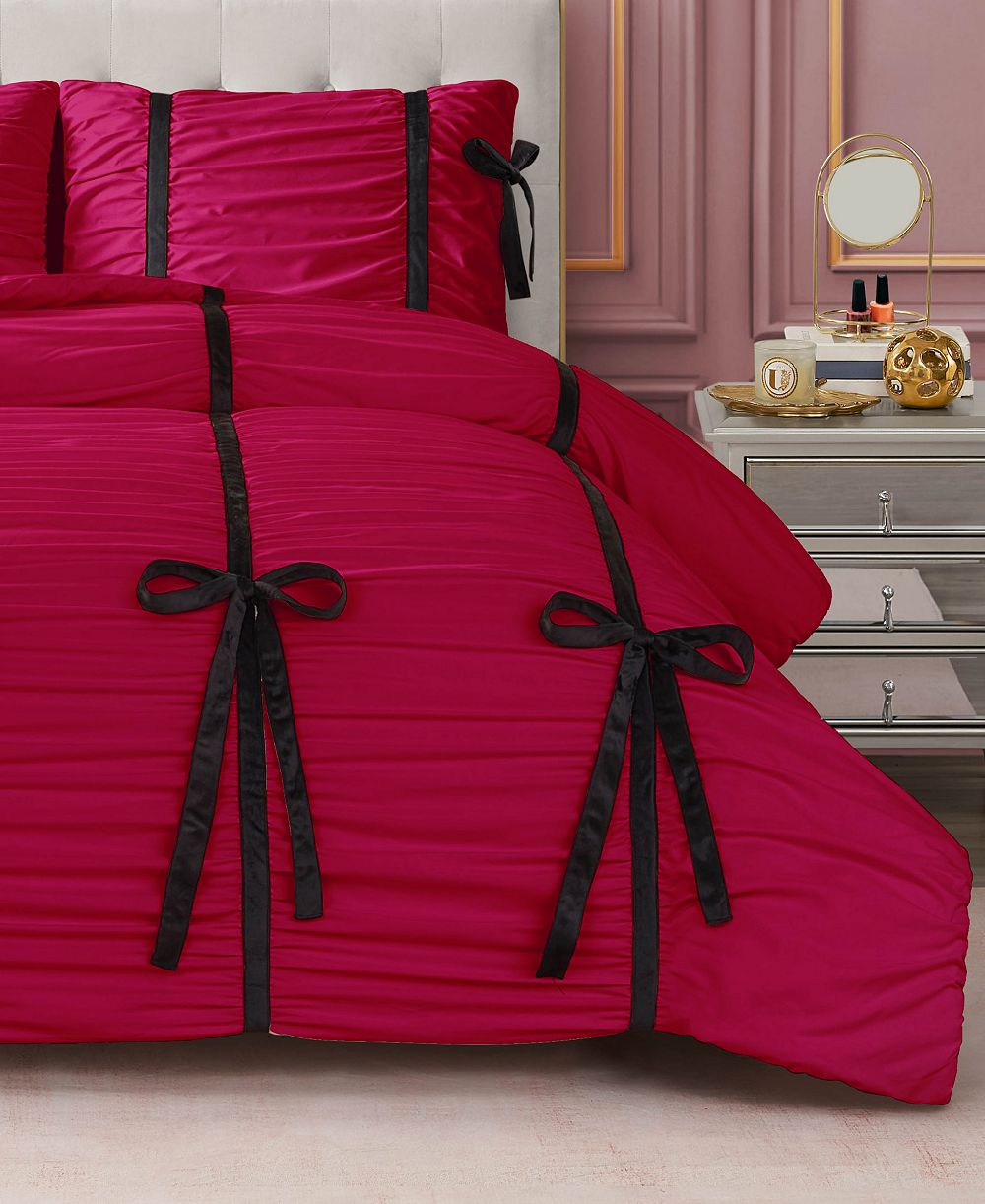 Juicy Couture Amelie Velvet Bows Ruched 3-Pc. Comforter Set, King