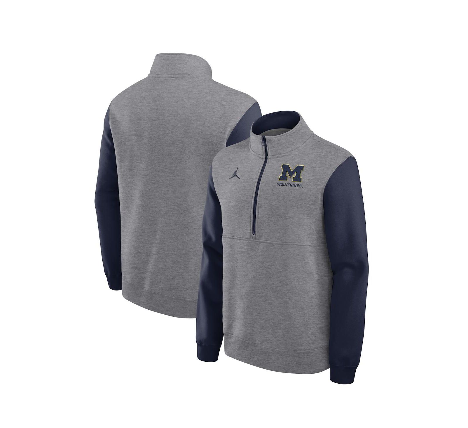 Мужская толстовка Jordan Michigan Wolverines Club Fleece Half-Zip Pullover Sweatshirt серого цвета