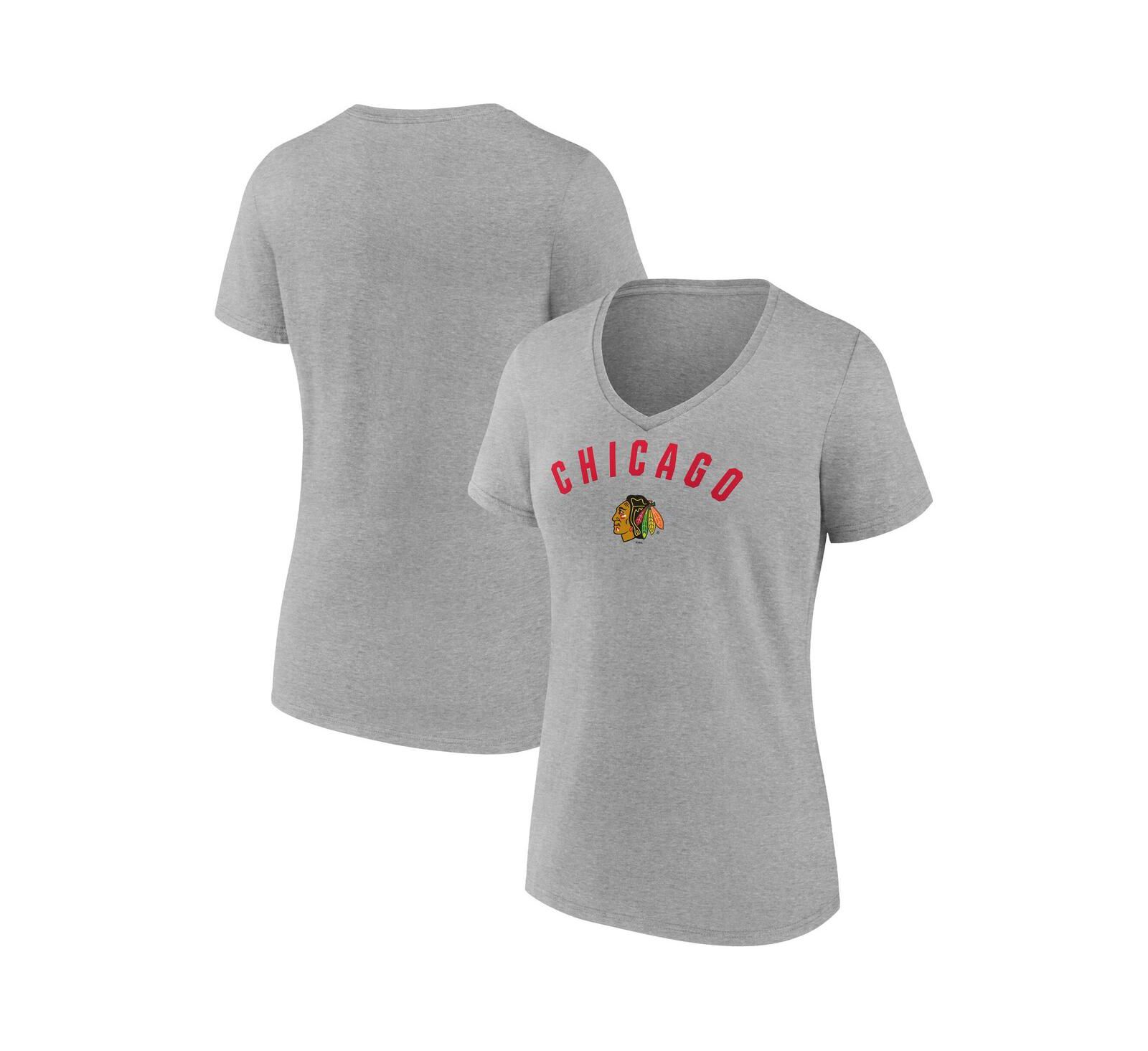 Fanatics Женская футболка Chicago Blackhawks с V-образным вырезом, серая
