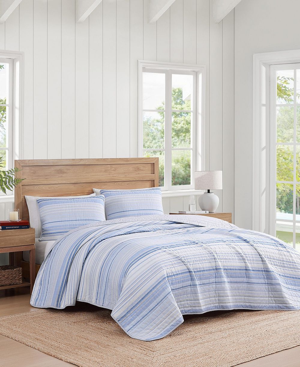 Tommy Hilfiger Bold Stripe Textured Cotton Reversible 2-Pc. Quilt Set, Twin