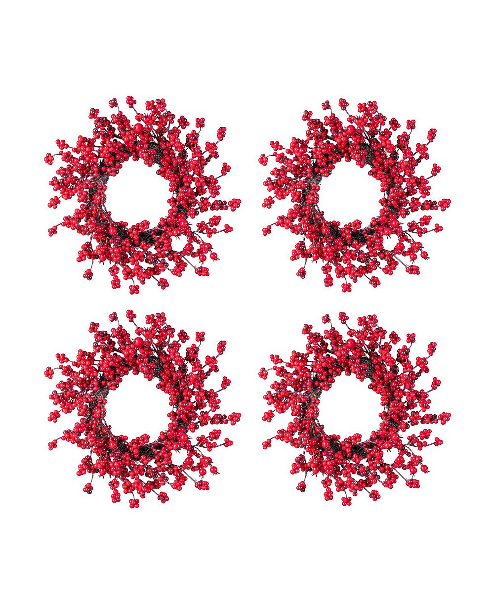Glitzhome Christmas Mini Red Berries Wreaths, Set of 4