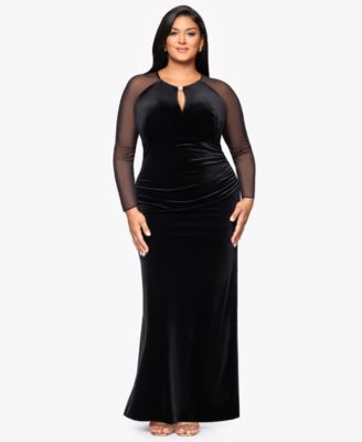 B&A By Betsy and Adam Plus Size Velvet Mesh Gown