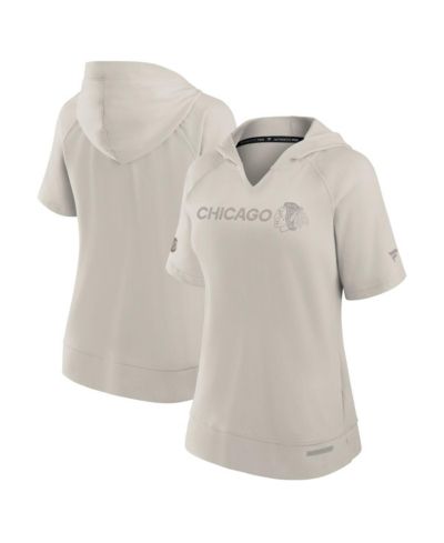 Fanatics Women's Cream Chicago Blackhawks Authentic Pro Road Short Sleeve V-Neck Pullover Hoodie