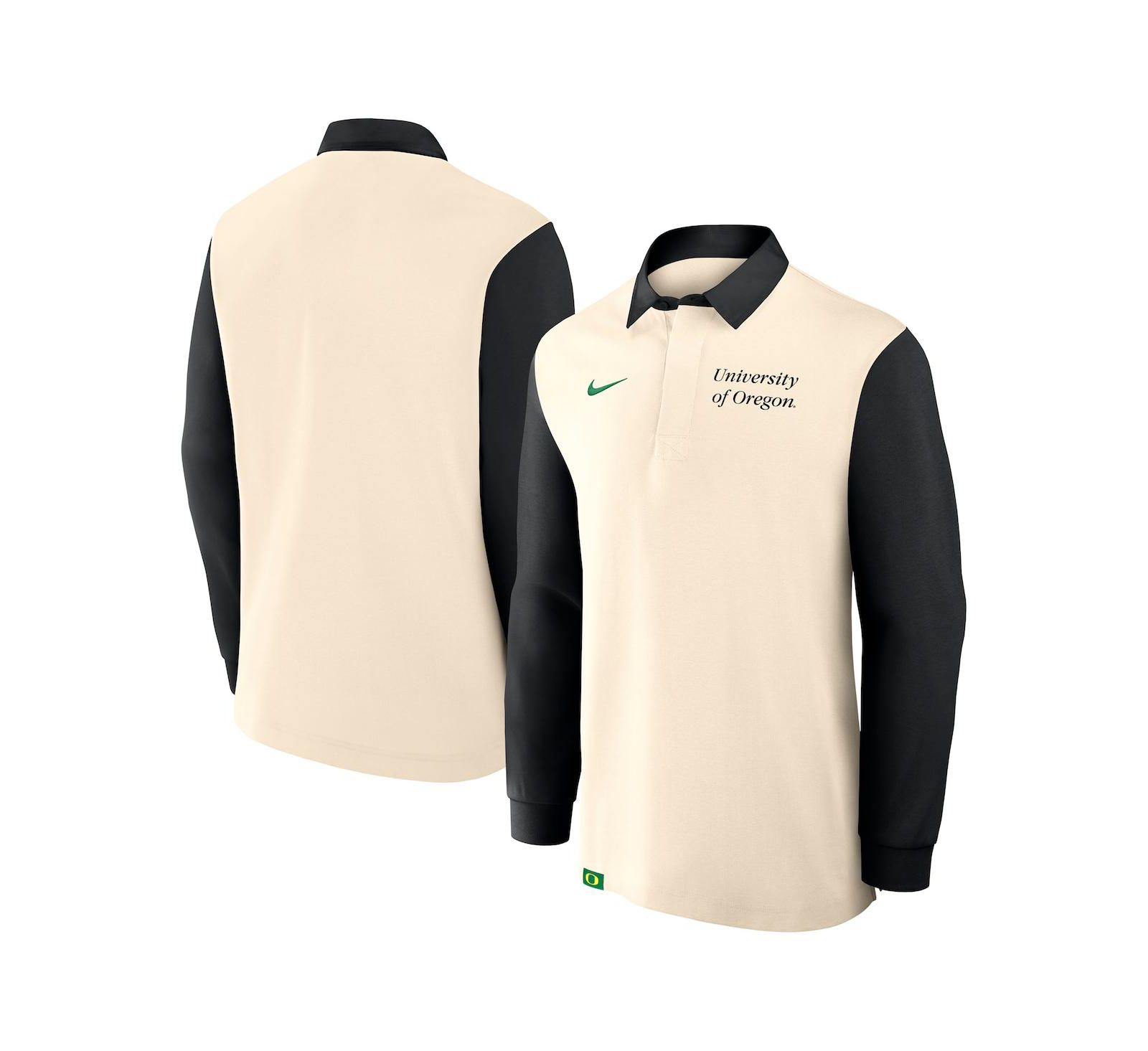Мужская рубашка Nike Oregon Ducks Rugby с длинным рукавом, бежево-черная