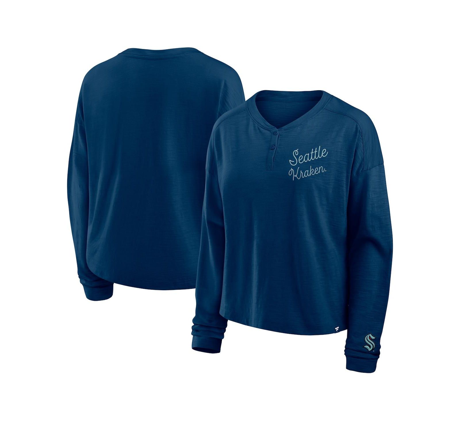 Женская футболка Fanatics Deep Sea Blue Seattle Kraken Oversized Long Sleeve Henley