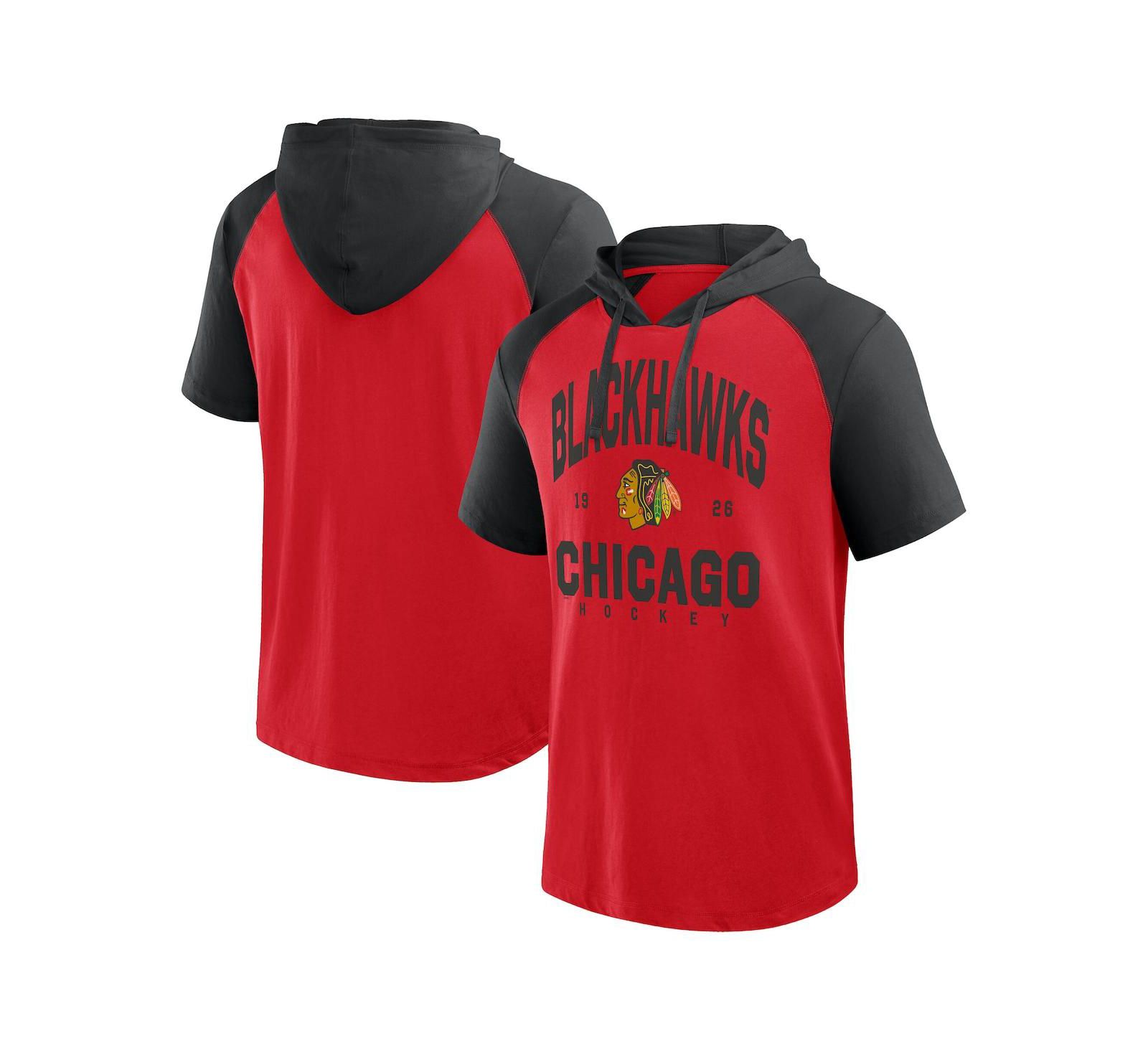 Logo Athletic Men's Red/Black Chicago Blackhawks Prime Raglan Short Sleeve Pullover Hoodie