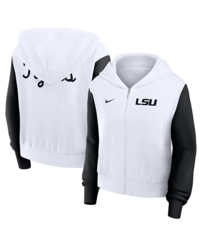 Nike Women's White LSU Tigers Cropped Beyond Capability Color Block Script Full-Zip Hoodie
