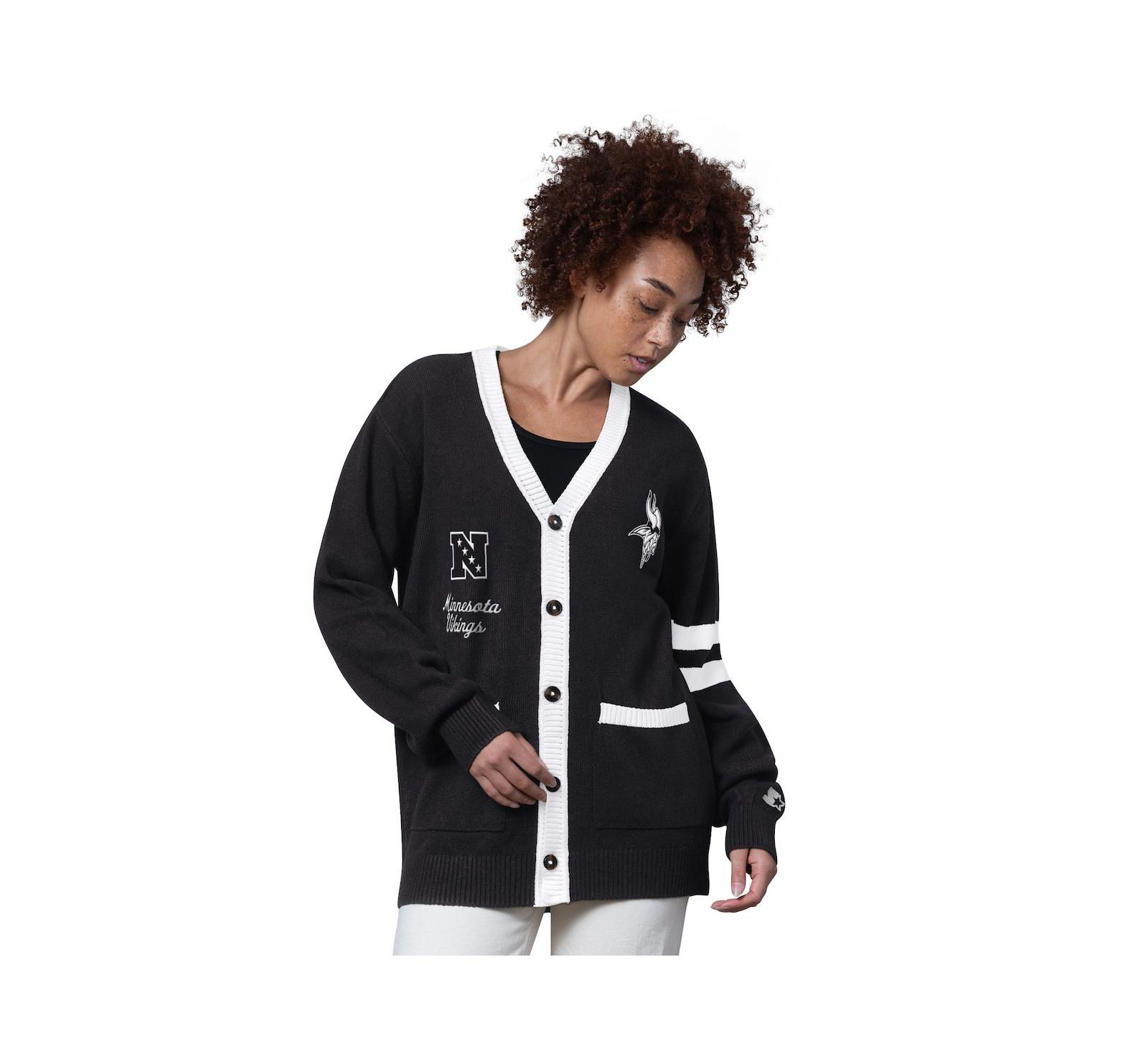 Starter Women's Black Minnesota Vikings Back Shot Button-Up Cardigan Sweater