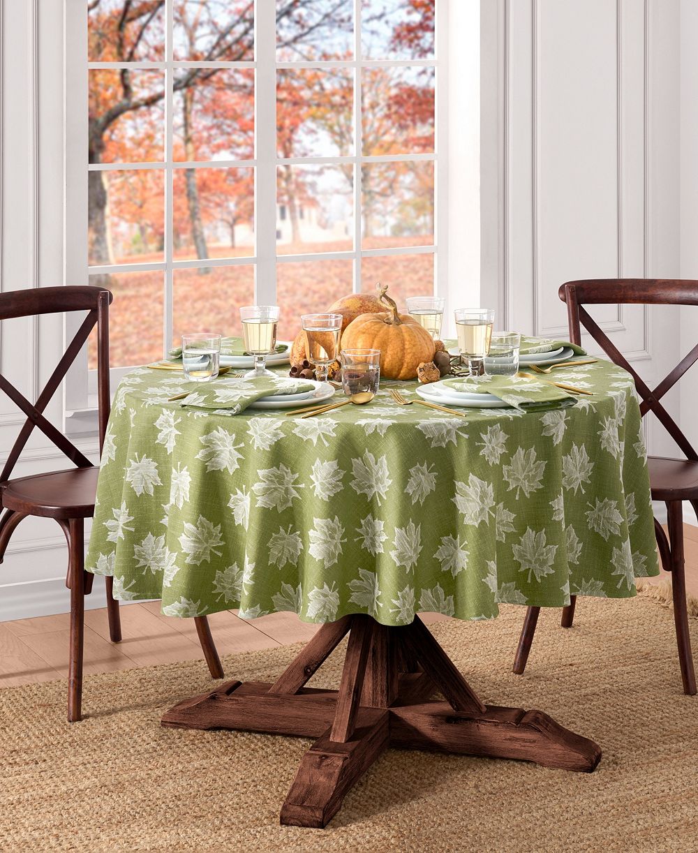 Elrene Falling Leaves Jacquard Cotton Tablecloth, 60" x 84" Oval