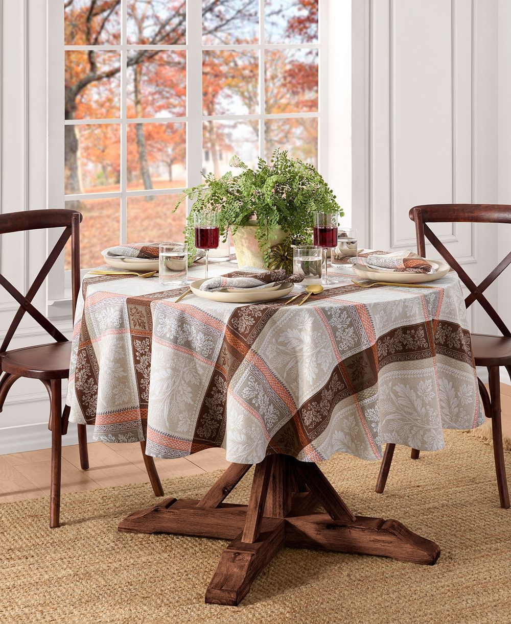 Elrene Windswept Harvest Jacquard Cotton Tablecloth, 70" Round