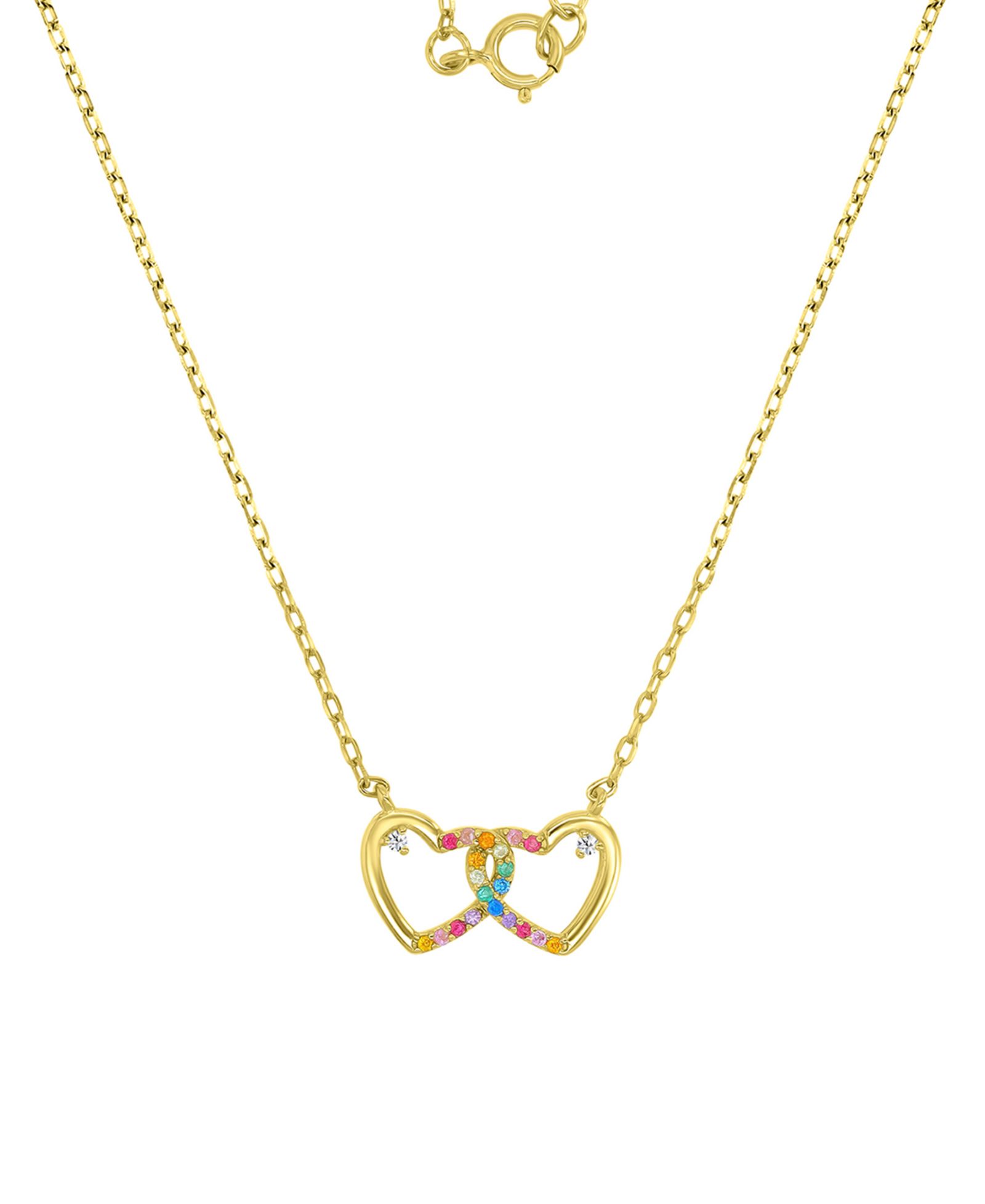 Подвеска-кулон Multicolor Cubic Zirconia Interlocking Hearts Sterling Silver 18"