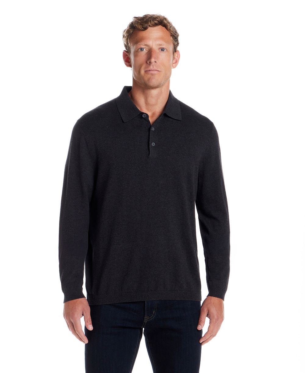 Weatherproof Vintage Men's Solid Cotton Cashmere Polo Sweater