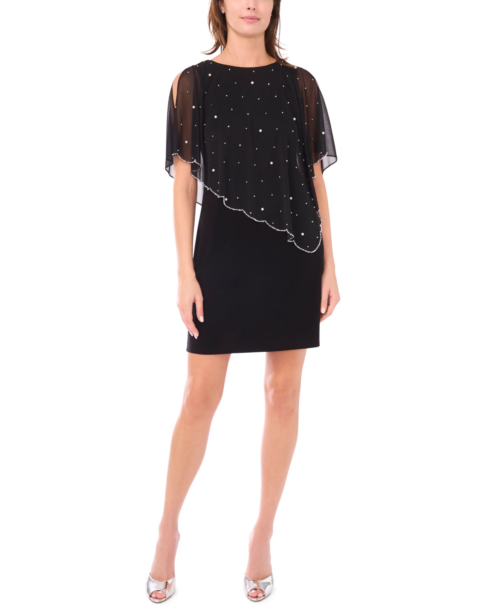 Женское платье MSK Beaded Overlay Crewneck