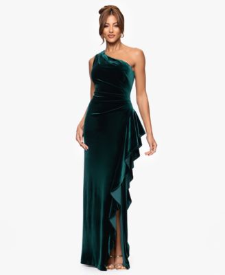 XSCAPE Petite Long Velvet One-Shoulder Dress