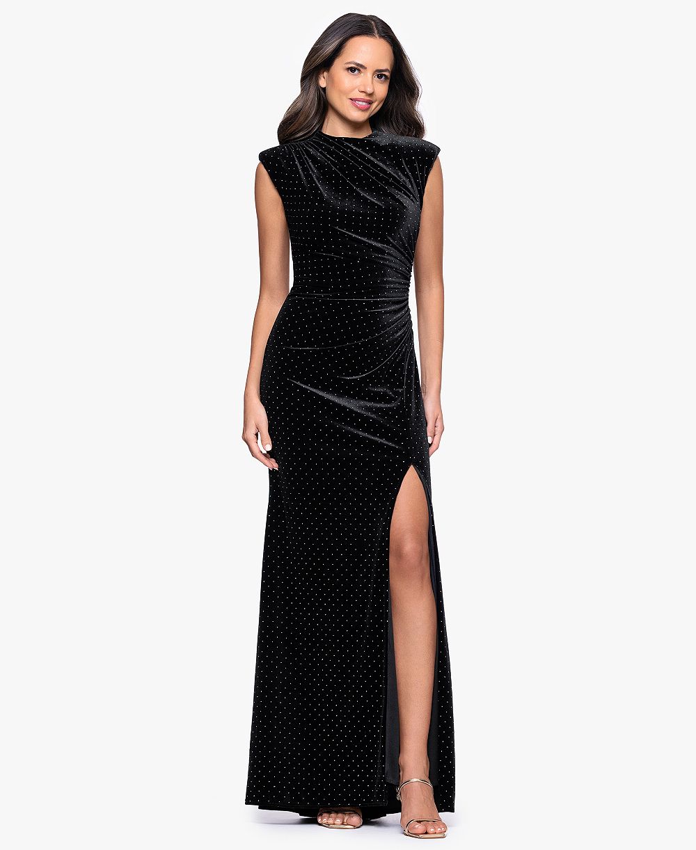 Betsy & Adam Petite Mock Neck Velvet Gown