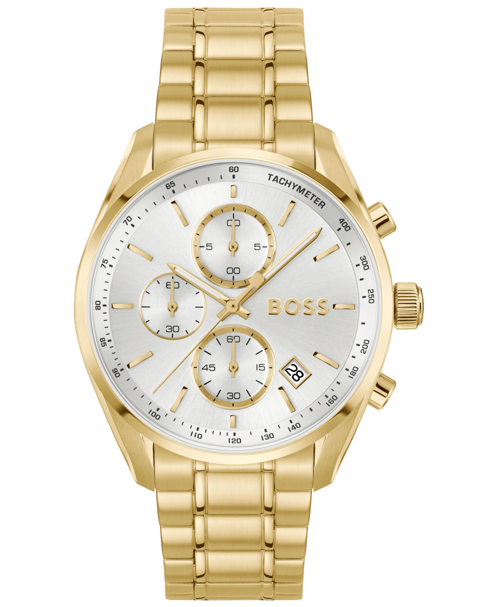 Hugo Boss Men's Grand Prix 40 Quartz Fashion Chrono Ionic Plated Thin Gold Steel Watch, 40mm