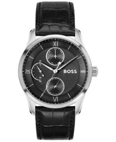 Мужские часы Hugo Boss Men's Principle Master Quartz Multifunction Black Calfskin, 41mm
